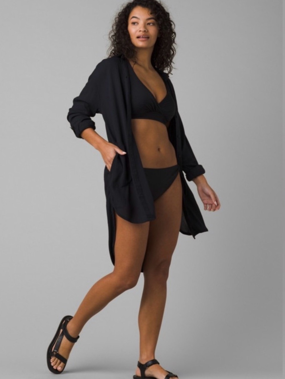 PrAna | Sheena Button Down Long Sleeve SwimSuit Cover Up | Black | Size XS
